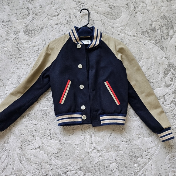 Saint Laurent Navy Beige Sleeve Bomber Jacket - Picture 4 of 4